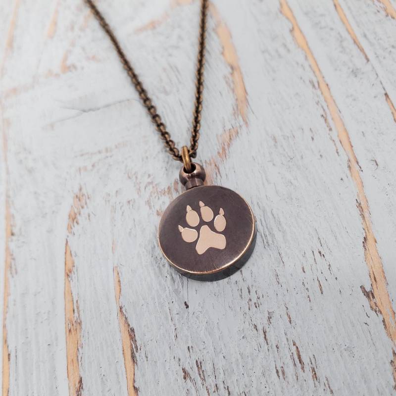 Hunde Pfotenabdruck Kreis Urne Halskette Massives Antikes Messing Benutzerdefinierte Gravur Fingerabdruck, Handschrift, Hund Katze Nasen- Oder von JustVial