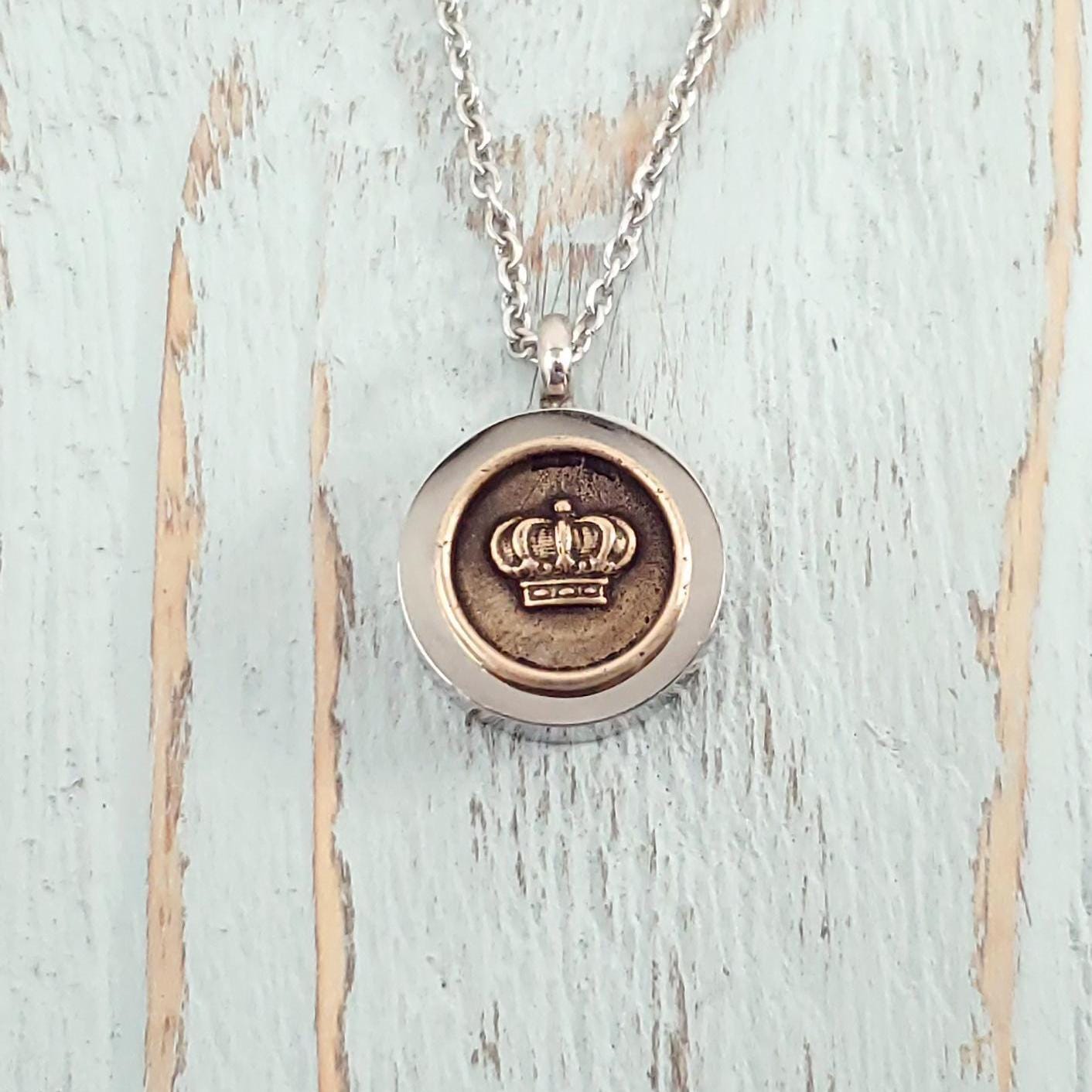 Kronen Kreis Urne Halskette Bronze Und Silber Edelstahl - Individuelle Gravur Fingerabdruck, Handschrift, Hund Katze Nase Oder Pfoten Abdruck von JustVial