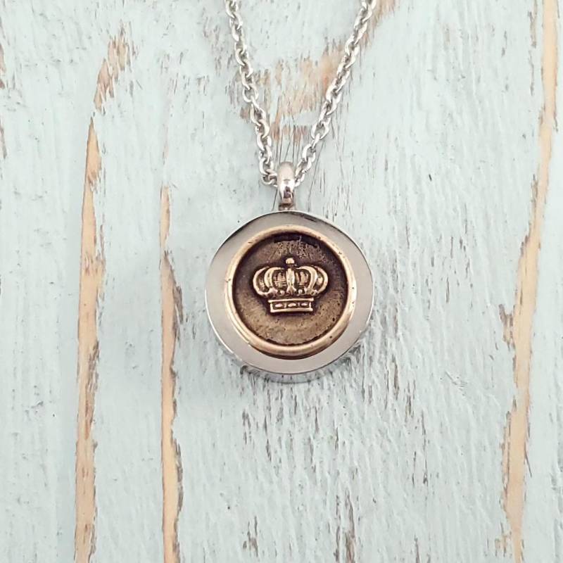Kronen Kreis Urne Halskette Bronze Und Silber Edelstahl - Individuelle Gravur Fingerabdruck, Handschrift, Hund Katze Nase Oder Pfoten Abdruck von JustVial