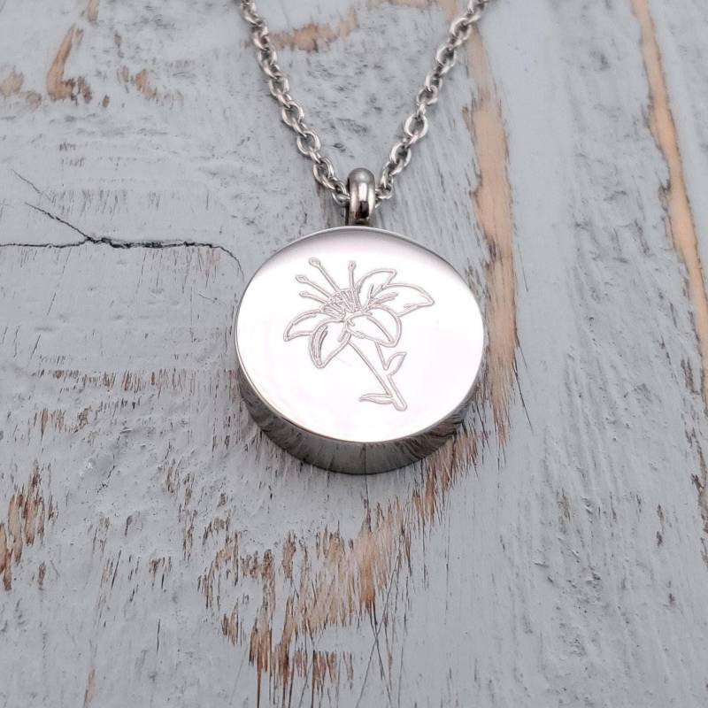 Lilie Blume Urne Anhänger Halskette Edelstahl Gedenkschmuck, Individuelle Gravur Haustier von JustVial