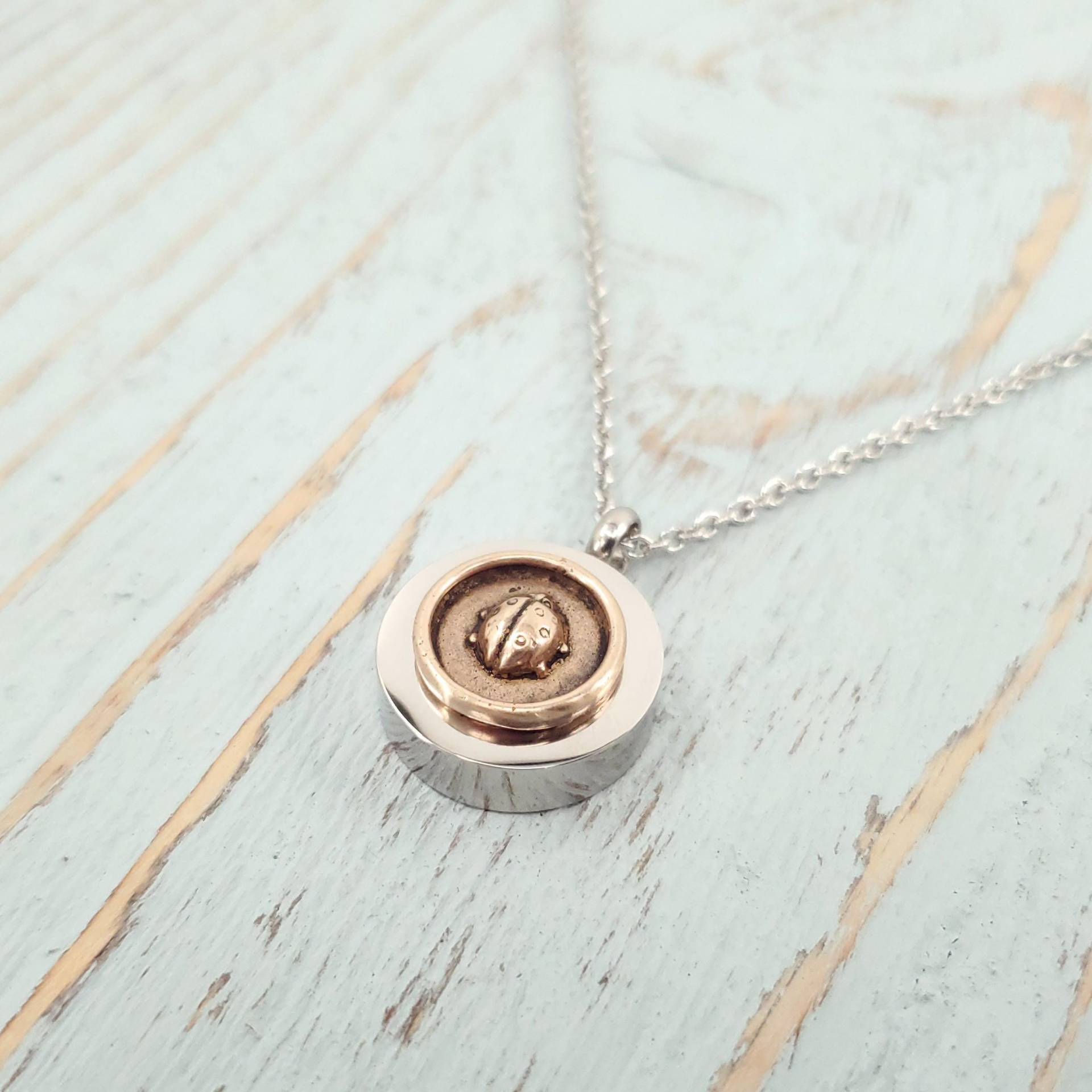 Marienkäfer Urne Halskette Bronze & Edelstahl-Denkmal, Individuelle Gravur von JustVial