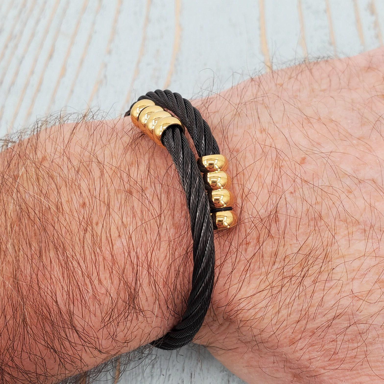 Urne Armband Für Männer Schwarz Und Gold Geflochtener Edelstahl Schmuck Mit Individueller Gravur - Haustier-Denkmal von JustVial