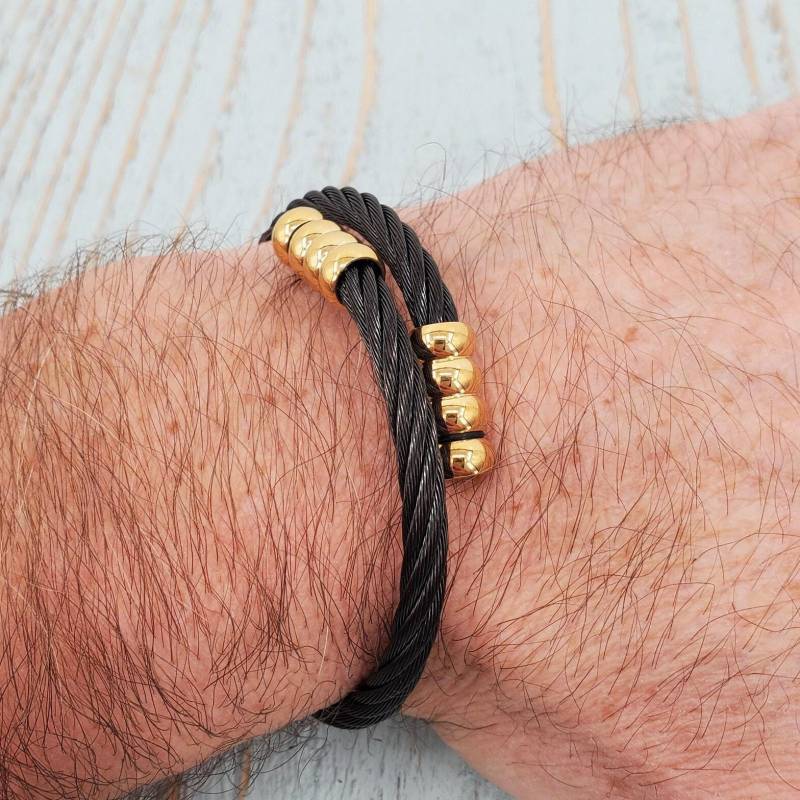 Urne Armband Für Männer Schwarz Und Gold Geflochtener Edelstahl Schmuck Mit Individueller Gravur - Haustier-Denkmal von JustVial