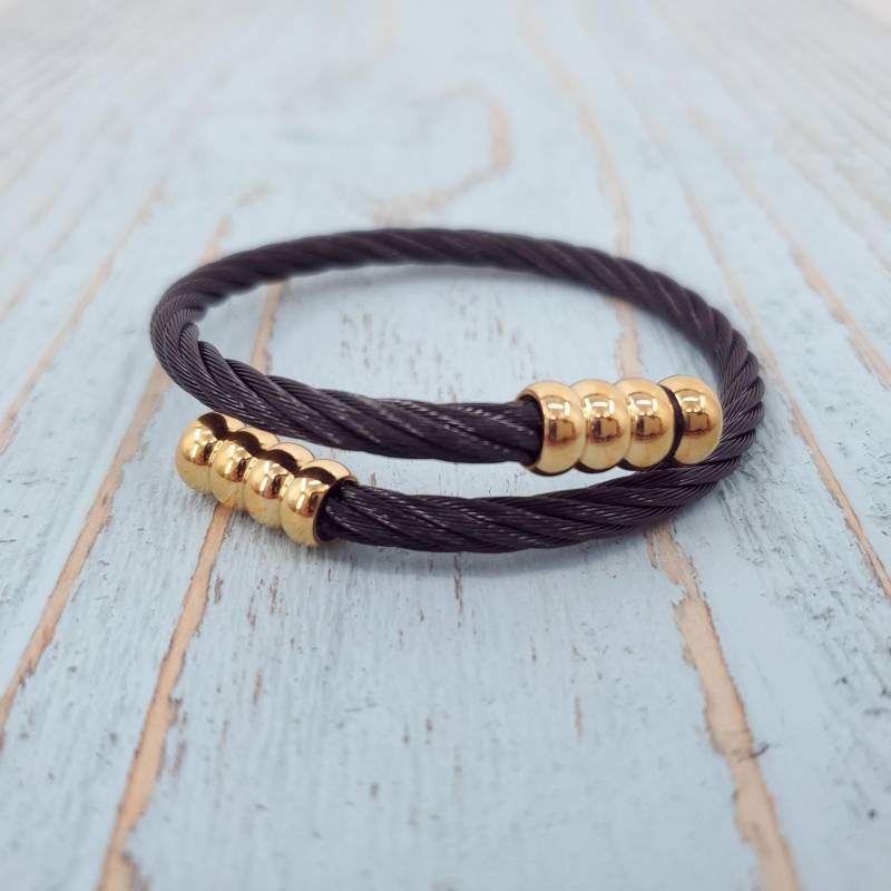 Urne Feuerbestattung Armband Für Herren Geflochtener Gold Und Schwarzer Edelstahl Mit Individueller Gravur - Haustier-Denkmal von JustVial