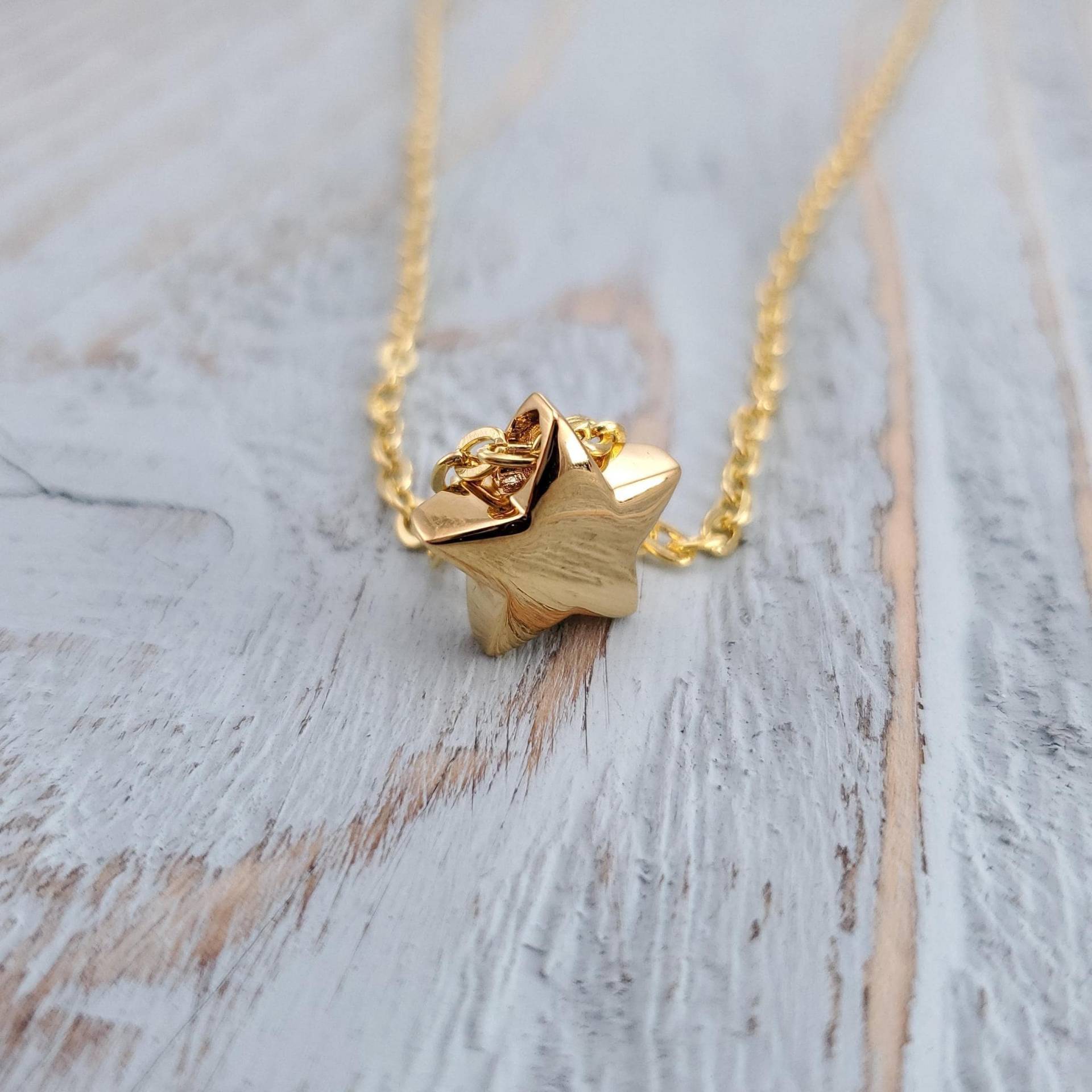 Winziger Goldstern Urnenhalskette Edelstahl-Denkmal-Anhänger, Individuelle Gravur - Haustier-Denkmal von JustVial