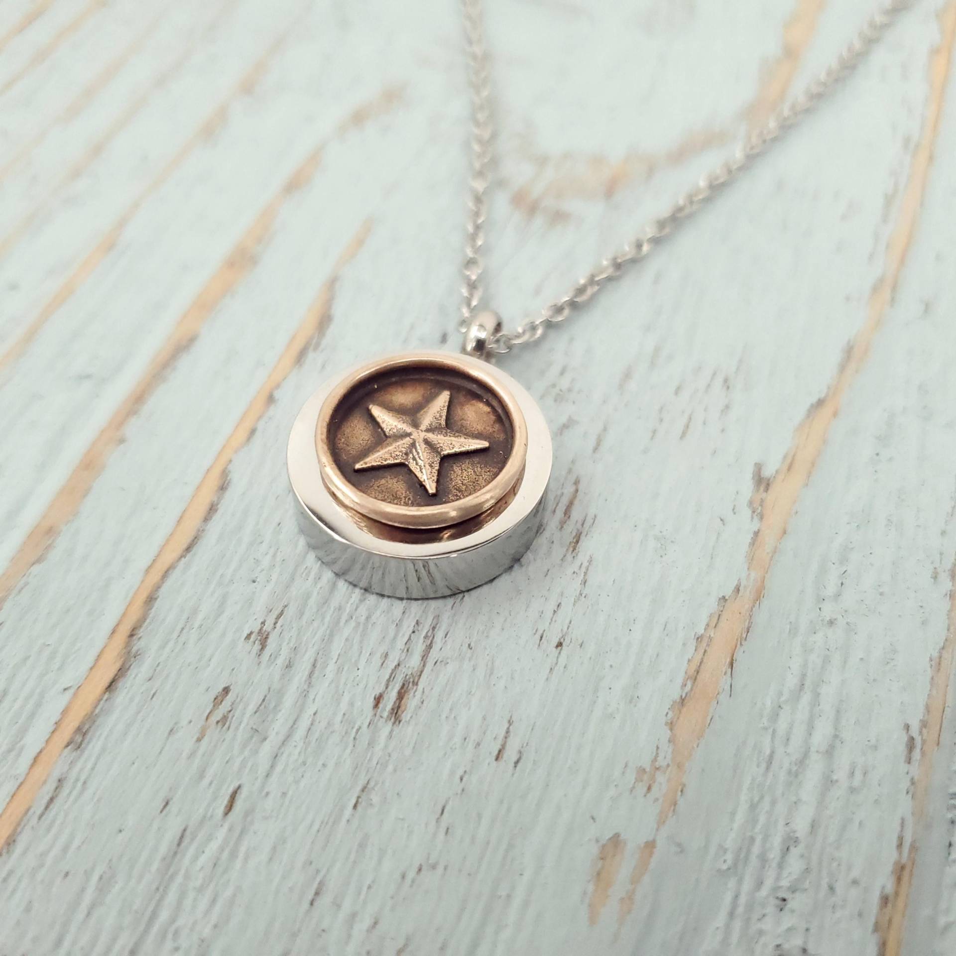 stern Urne Halskette Bronze & Edelstahl Einäscherung Anhänger, Wunschgravur von JustVial