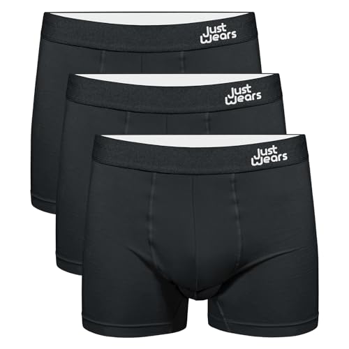 JustWears Boxershorts mit Beutel - Packung mit 3 | Anti Chafing No Ride Up| Perfekt f¸r Alltagskleidung oder Sportarten wie Walking Cycling & Running | Ganz in Schwarz | Klein von JustWears