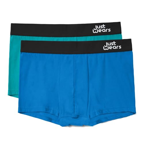 JustWears Trunks Herren Micromodal Air Unterwäsche, 1 Paar Active mit Beutel und 1 Paar Pro ohne Beutel, alle Schwarz und Blau & Grün Kollektionen, 2er-Pack Gr. L, blau/grün von JustWears