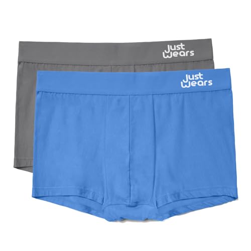 JustWears Trunks - Pack of 2 | Anti Chafing No Ride Up Organic Underwear for Men | Perfect for Everyday Wear or Sports Like Walking Cycling & Running, L, Blue & Grey von JustWears