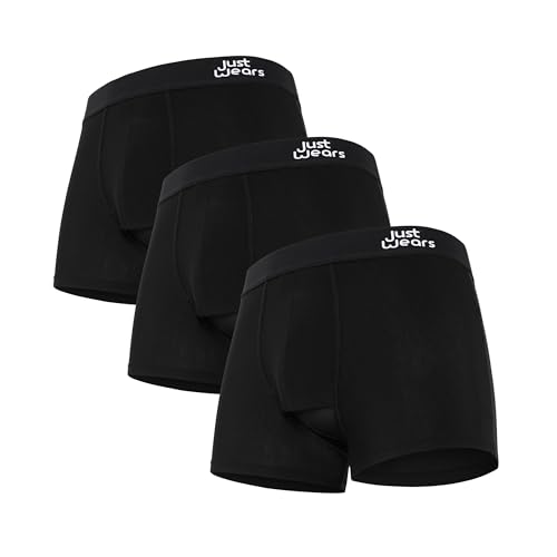JustWears Hipster Boxershorts mit Tasche - 3er-Pack I Nicht reibend, kein Hochrutschen, Bio-Unterwäsche für Männer I Perfekt für den Alltag oder für Sport wie Radfahren, Laufen & Wandern von JustWears