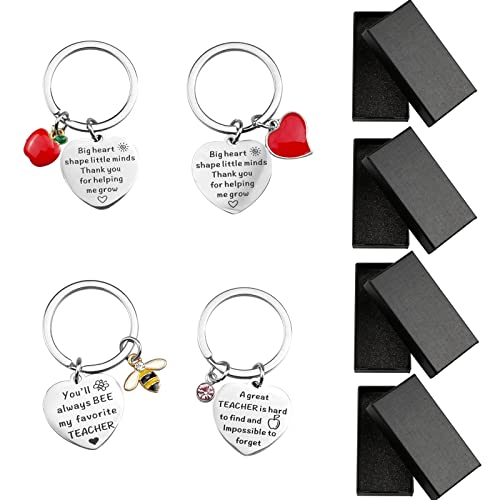 JustYit Schlüsselanhänger für Lehrer Schlüsselanhänger Silber Kollegen Abschiedsgeschenk Schlüsselanhänger Dankeschön-Geschenke für Lehrer (4 Schlüsselanhänger+4Boxed) von JustYit