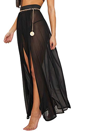 Justalwart Weiße, durchsichtige Cover-Ups für Bademode Frauen Sheer Kleid Strandrock - Schwarz - Mittel von Justalwart