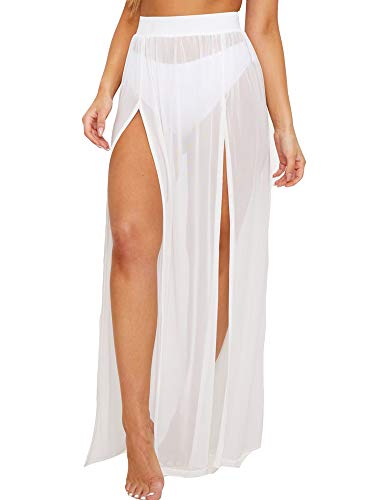 Justalwart Weiße, durchsichtige Cover-Ups für Bademode Frauen Sheer Kleid Strandrock - Weiß - Klein von Justalwart