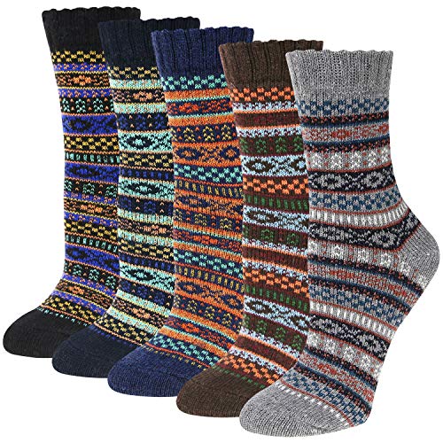 Justay 5 Paar Wollsocken Wintersocken Damen Merino Socken Thermosocken Stricksocken Winter Dicke Damensocken Atmungsaktive Weiche Socken (Style3) von Justay Comf