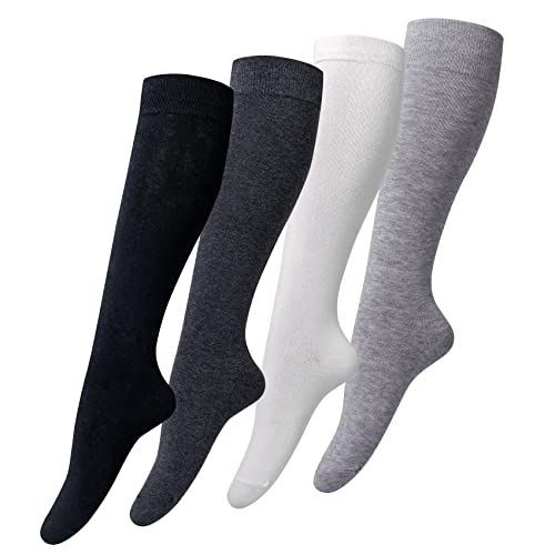 Justay Comf 4 Paar Overknee Strümpfe Damen Baumwolle Kniestrümpfe Knee High Socks Lange Socken Volleyballsocken Sportsocken Damensocken Einheitsgröße von Justay Comf