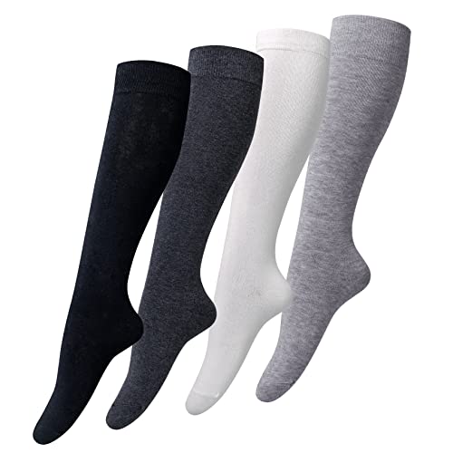 Justay Comf 4 Paar Overknee Strümpfe Damen Kniestrümpfe Knee High Socks Lange Socken Volleyballsocken Sportsocken Damensocken Einheitsgröße von Justay Comf