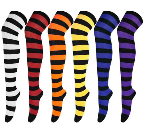 Justay Comf 6 Paare Overknee Strümpfe Damen Mädchen Lange Kniestrümpfe Allerheiligen Gestreift Overknee Socken Cosplay Kostüm von Justay Comf