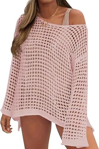 Justay Comf Gestrickte Strandkleid Damen Sommer Sexy Strandponcho Strandtunika Badeanzug Bikini Cover Up Rosa von Justay Comf