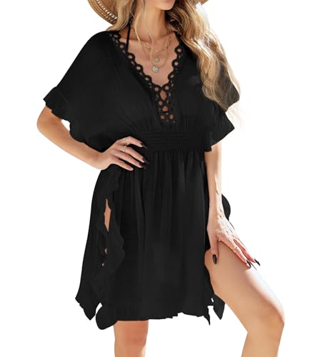 Justay Comf Sommerkleid Strandkleid V-Ausschnitt Strandmode Bikini Cover Up Strandkleider Damen Mode Strandponcho von Justay Comf