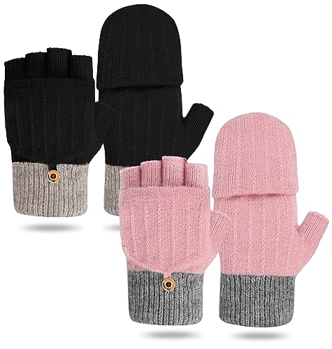Justay Sowarm Fingerlose Handschuhe Damen Winter Warme Fäustlinge Strickhandschuhe Mit Flip Top Sport Warm und Winddicht Winterhandschuhe für Damen und Herren 2 Paar von Justay Sowarm