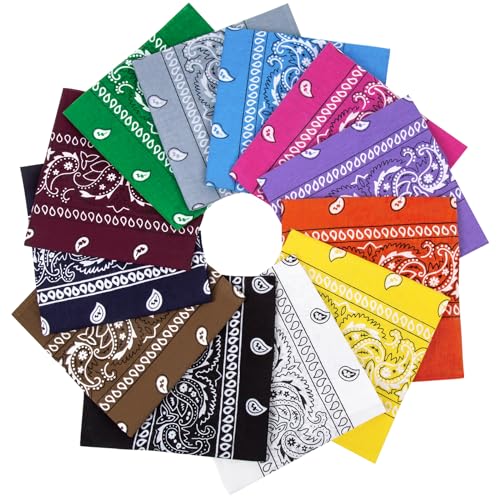 Justay Sowarm 12 Pack 100% Baumwolle Bandana Kopftuch, Paisley Bandana Unisex Bandana Damen und Herren Halstuch Kopftuch Kopf Haar Schal Nickituch Vierecktuch Armtuch von Justay Sowarm