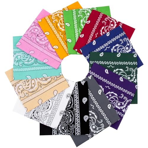 Justay Sowarm 12 Pack 100% Baumwolle Bandana Kopftuch, Paisley Bandana Unisex Bandana Damen und Herren Halstuch Kopftuch Kopf Haar Schal Nickituch Vierecktuch Armtuch von Justay Sowarm