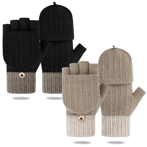 Justay Sowarm Fingerlose Handschuhe Damen Winter Warme Fäustlinge Strickhandschuhe Mit Flip Top Sport Warm und Winddicht Winterhandschuhe für Damen und Herren 2 Paar von Justay Sowarm