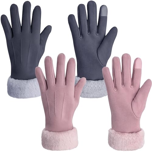 Justay Sowarm Handschuhe Damen Winter Warm Touchscreen Wildleder Handschuhe Winddicht Outdoor Sport Fahrradhandschuhe für Damen 2 Paar von Justay Sowarm