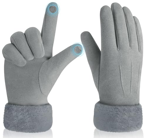 Justay Sowarm Handschuhe Damen Winter Warm Touchscreen Wildleder Handschuhe Winddicht Outdoor Sport Fahrradhandschuhe für Damen von Justay Sowarm