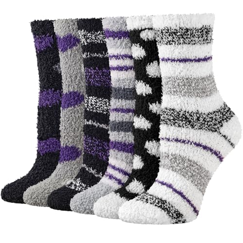 Justay Sowarm Kuschelsocken Damen Flauschige Bettsocken Weihnachten Damensocken 11 Paars Dicke Warme Plüschsocken Weiche Thermosocken Haussocken Flauschsocken in Winter von Justay Sowarm
