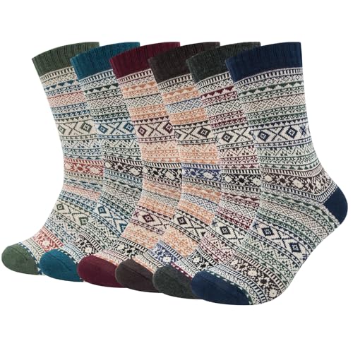 6 Paar Wollsocken Herren Thermo Wintersocken Norweger Socken Herren mit Baumwolle Dicke Warme Bunte Stricksocken 38-45 von Justay