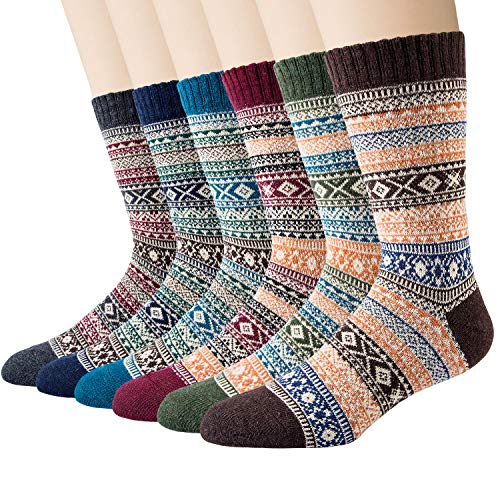 6 Paar Wollsocken Herren Thermo Wintersocken Norweger Socken Herren mit Baumwolle Dicke Warme Bunte Stricksocken 38-45 von Justay
