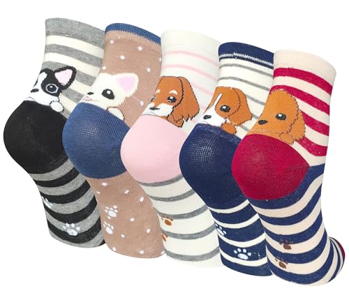 5 Paar Damen Socken Tiere aus Baumwoll mit Süße Katze Tiermuster, Lustige Bunte Socken Geschenk für Damen Einheitsgröße Rot von Justay Comf