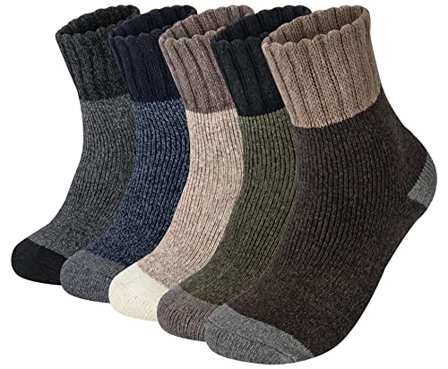 Justay 5 Paar Winter Merino Socken Herren Gemütlich Wollsocken Thermosocken Warme Dicke Wintersocken Stricksocken Baumwollsocken Wandersocken Trekkingsocken Atmungsaktive Gemischte Farbe EU 38-45 von Justay