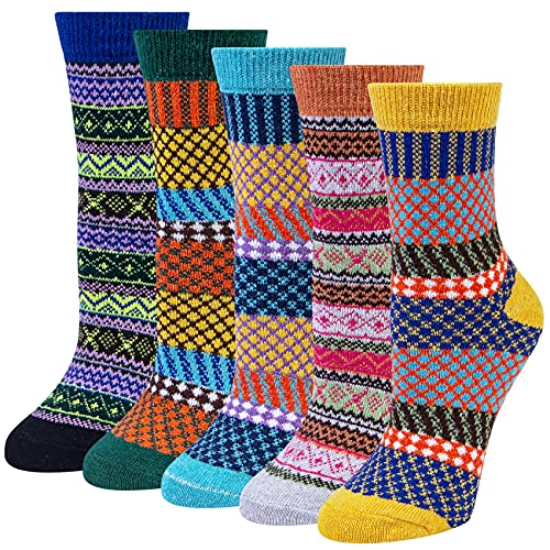 Justay 5 Paar Wollsocken Wintersocken Damen Merino Socken Thermosocken Stricksocken Winter Dicke Damensocken Atmungsaktive Weiche Socken - MEHRWEG von Justay