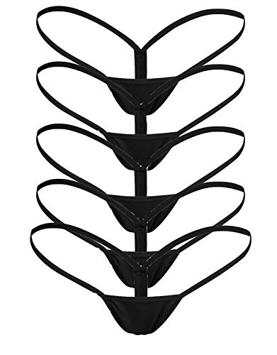 Justgoo Sexy Damen-Stringtanga, Spitze, Unterwäsche, niedrige Taille, T-Rücken, 5 Paar (schwarz), S von Justgoo