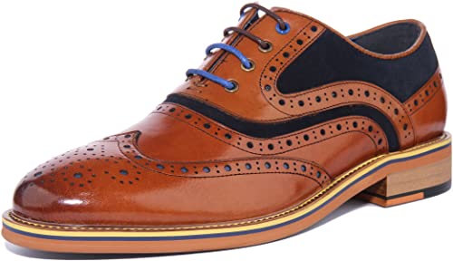 Justin Reece England Dover Herren Derby Formelle Casual Lederschuhe mit Brogue-Detail, Braun - braun blau - Größe: 44 EU von Justin Reece