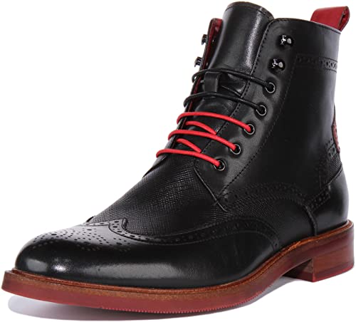 JUSTINREESS ENGLAND Cameron Herren Schnürstiefel Chelsea Brogue Boot Stiefeletten, schwarz / rot, 45 EU von Justinreess England