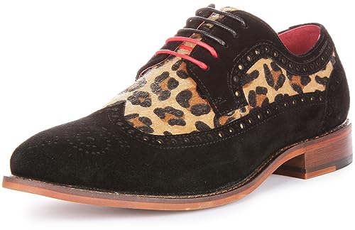 JUSTINREESS ENGLAND Mateo Herren Wildleder Brogue Schuhe Schnürschuhe Elegance mit Leopardenmuster, leopard, 46 EU von Justinreess England