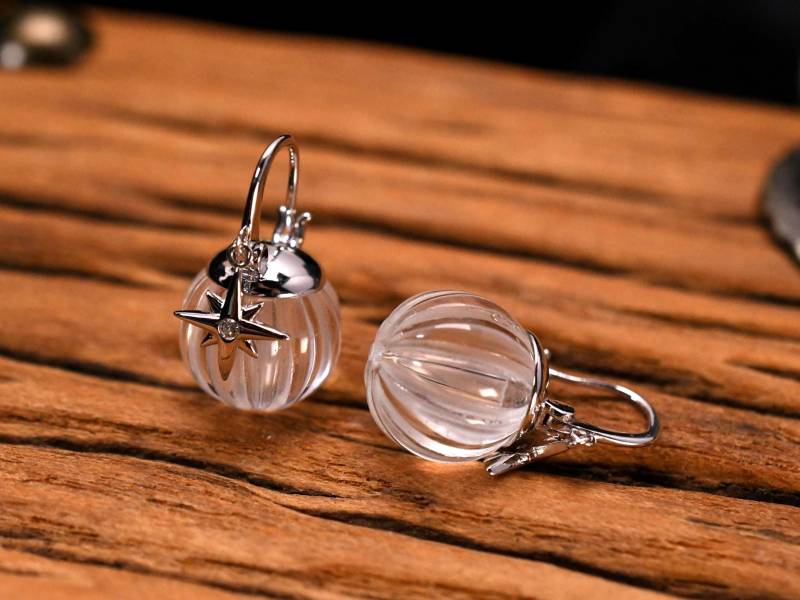 925 Silber Bergkristall Ohrringe Handgeschliffene Kürbisform Zarte Stern Ohrhänger Natürlicher Hochzeits von JustringSJ