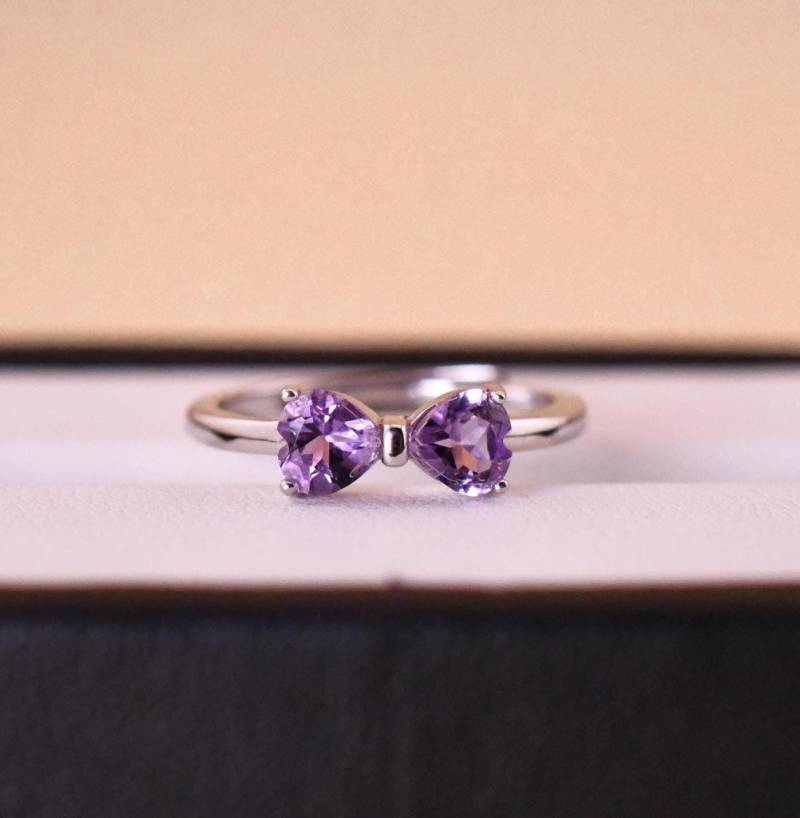 925Er Silber Natur Amethyst Schleifen Ring Mit 18K Gold Vergoldet Verstellbarer Perfektes Geschenk von JustringSJ