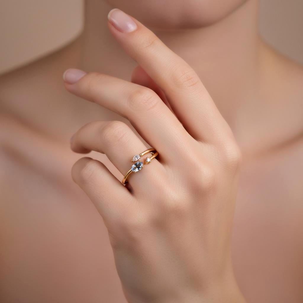 Aquamarin-Dreistein-Ring Natürlicher Aquamarin Ring 925Er Silber Offen Größe Verstellbar Geschenk Für Sie Aquamarin-Dreistein-Ring Natürlicher Aquamarin Ring 925Er Silber Offen Größe Verstellbar Geschenk Für Sie von JustringSJ