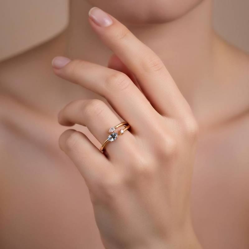 Aquamarin-Dreistein-Ring Natürlicher Aquamarin Ring 925Er Silber Offen Größe Verstellbar Geschenk Für Sie von JustringSJ