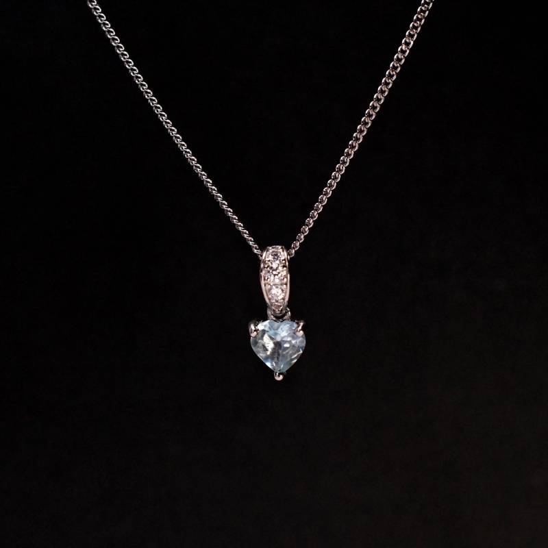 Aquamarin Herz Halskette Natürlicher 5mm 925 Silber Kette Zarter Anhänger Geschenk Für Sie von JustringSJ