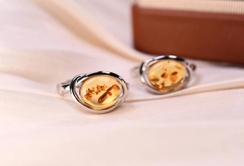 Bernstein-Augenring Bernstein Ring 925Er Silber Natürlicher Verstellbar Im Naturstil Perfektes Geschenk von JustringSJ