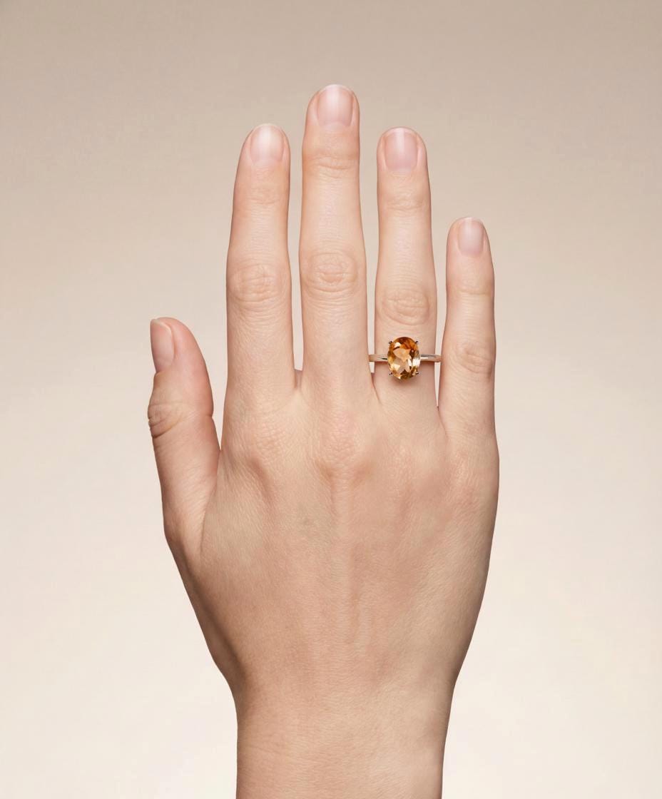 Citrin Ring Natürlicher Gelber 925 Silber Verstellbar Ovaler Edelstein Vierkrappenfassung Eleganter Damenring Geschenkidee von JustringSJ