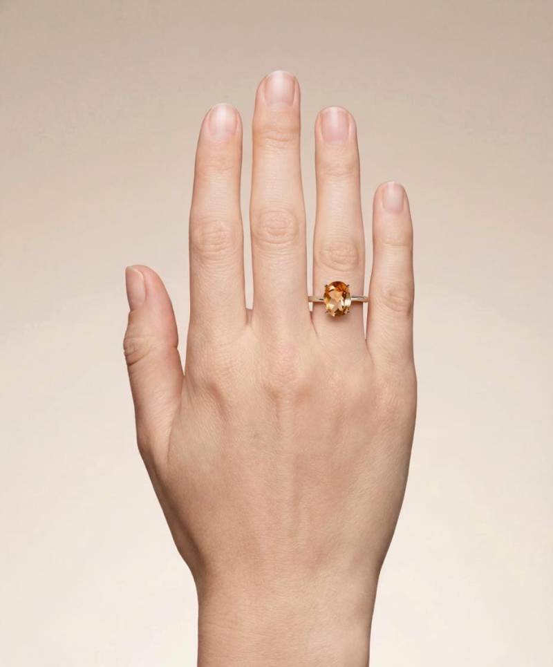 Citrin Ring Natürlicher Gelber 925 Silber Verstellbar Ovaler Edelstein Vierkrappenfassung Eleganter Damenring Geschenkidee von JustringSJ