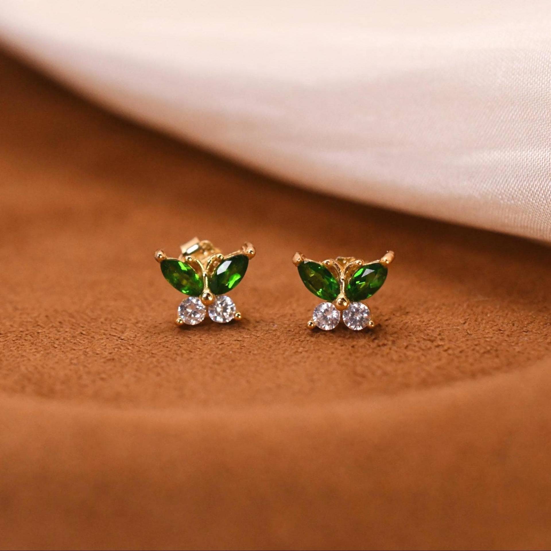 Diopsid Schmetterling Ohrstecker 925 Silber Vergoldet Natürlicher Zirkonia Zarte Geschenk Für Sie von JustringSJ