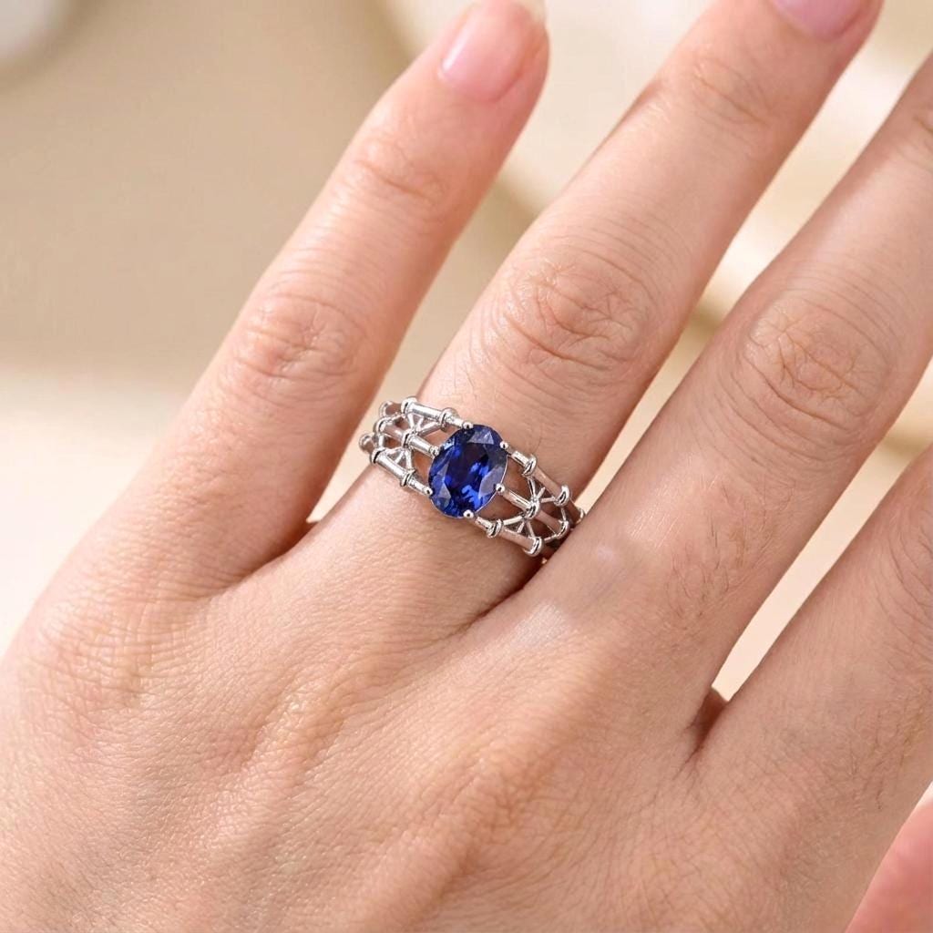 Eleganter Blauer Kyanit Ring Natürlicher Edelsteinring 925Er Silberring, Mit 18K Weißgold Vergoldet Verstellbarer von JustringSJ