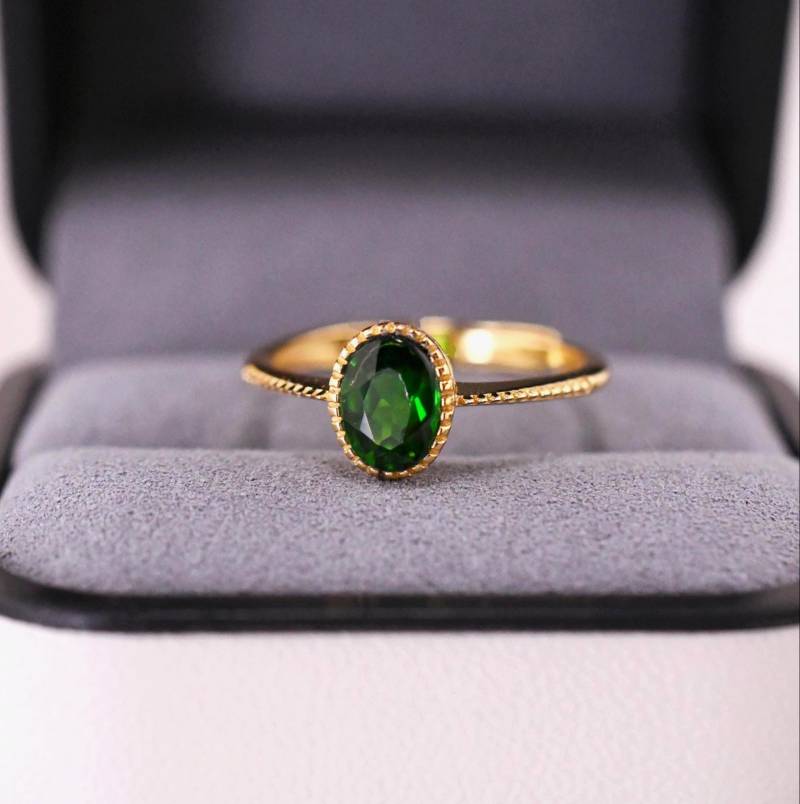 Eleganter Diopsid Ring Verstellbarer Edelsteinring Für Damen 925Er Silberring, Mit 18K Gelbgold Vergoldet Geschenk Frau von JustringSJ